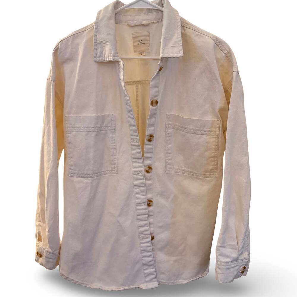 Thread & Supply Off White Denim Shacket Button Front Size S